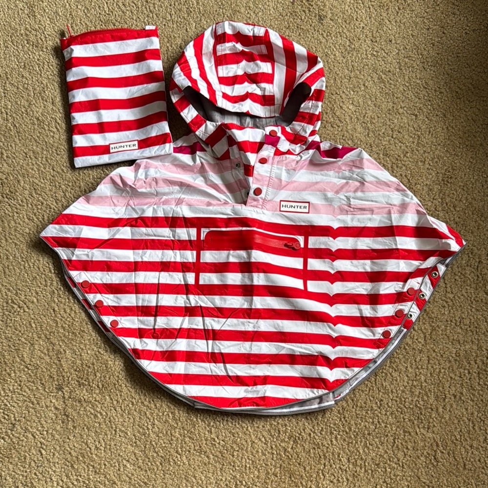 Hunter Red and White Striped Rain Poncho
